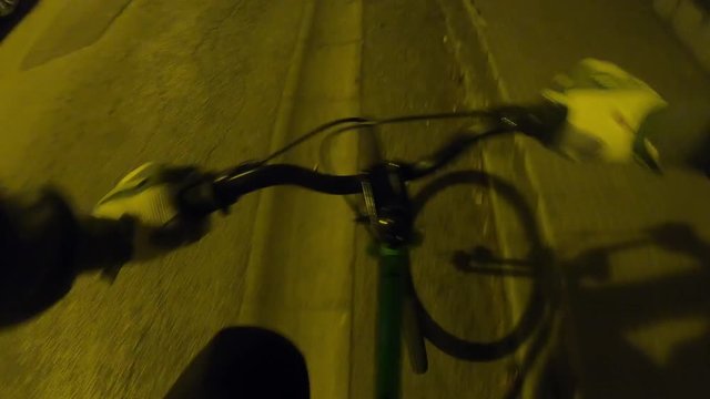 964-04 Bicycle Ride At Night Pedaling Trough City Streets Stop And Gloves Off