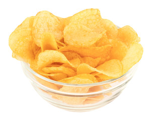 Potato chips bowl isolated on white background, with clipping path