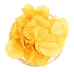Potato chips bowl isolated on white background, with clipping path,  top view