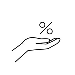 Hand and the percentage of the icon line. linear style sign for mobile concept and web design. The rise in price of icon outline vector