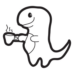 Cartoon doodle illustration of dinosaurs Tea-Rex for coloring book, t-shirt print design, greeting card