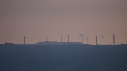 Sunset of wind farm at Khao Kho, Phetchabun, Thailand