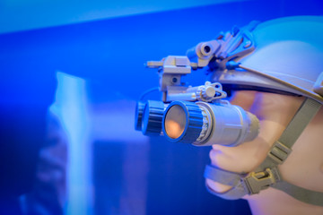 Army Binoculars mounted on hard hat