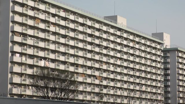 OJI,  TOKYO,  JAPAN - CIRCA APRIL 2019 : Scenery of RESIDENTIAL APARTMENT area in Oji city.  This area is famous for HUGE APARTMENT BUILDINGS in Tokyo.
