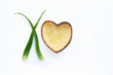 Aloe vera is a popular medicinal plant for health and beauty, white background.