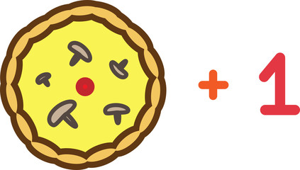 Pizza plus one colored icon with tomatoes, cheese and mushrooms