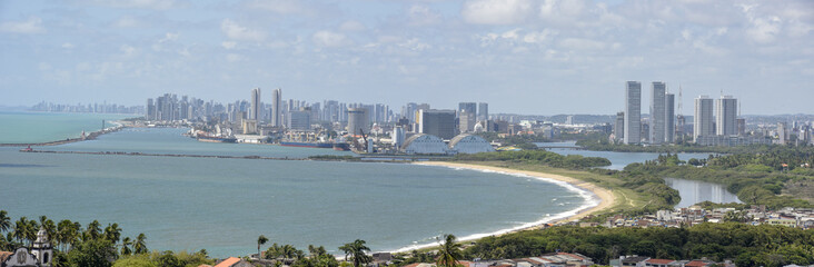 Fototapeta na wymiar Old colonial town of Olinda with the city of Recife in the background, Brazil