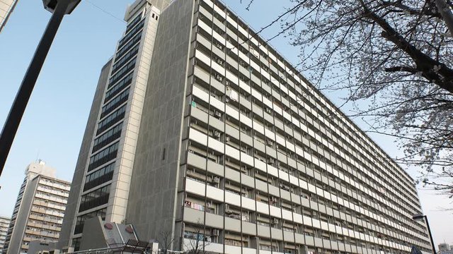 OJI,  TOKYO,  JAPAN - CIRCA APRIL 2019 : Scenery of RESIDENTIAL APARTMENT area in Oji city.  This area is famous for HUGE APARTMENT BUILDINGS in Tokyo.