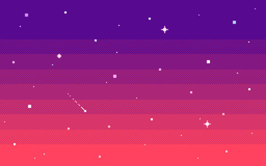 Pixel art star sky at evening. Vector background.