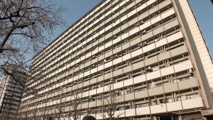 OJI,  TOKYO,  JAPAN - CIRCA APRIL 2019 : Scenery of RESIDENTIAL APARTMENT area in Oji city.  This area is famous for HUGE APARTMENT BUILDINGS in Tokyo.