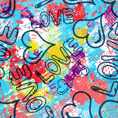 graffiti Valentine Day seamless background illustration of grunge texture