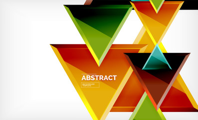 Triangles repetiton geometric abstract background, multicolored glossy triangular shapes, hi-tech poster cover design or web presentation template with copy space