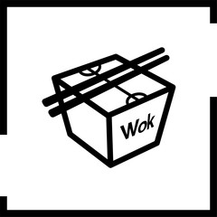 A wok box and chopstick icon are placed in a square
