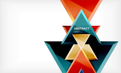 Triangles repetiton geometric abstract background, multicolored glossy triangular shapes, hi-tech poster cover design or web presentation template with copy space