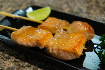 Grilled bottom part of Salmon with salt.