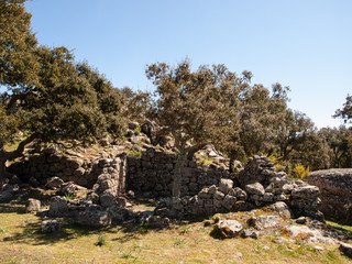 archaeological site of Noddule in the megalithic circle and large circular hut in the new archaeological site in Sardinia , ITALY.