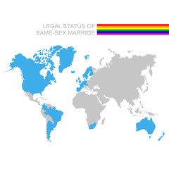 vector world map with Legal status of same-sex marriage
