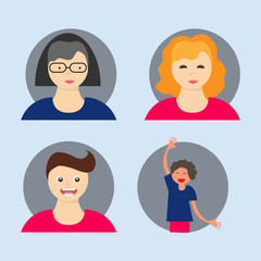 People Icon set in trendy flat style isolated on light background with shadow. Crowd signs. Persons symbol for your infographics web site design, logo, app, UI. Vector illustration, EPS10.