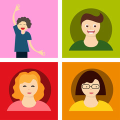 young handsome human with various hairstyle