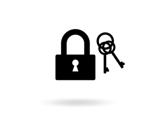 Flat vector icon of lock with key.