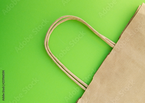 Concept Of Zero Waste Reusable Paper Bag For Ping Free Plastic Concept Of Zero Waste Reusable Paper Bag For Ping Free Plastic Green Background Top View