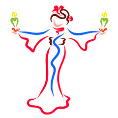 woman dancing in a long kimono with candles in her hands