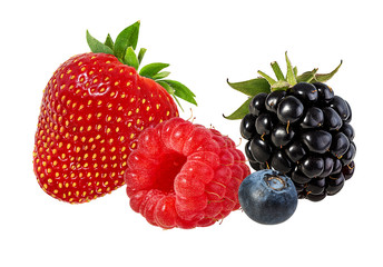 Collage of fresh berries isolated on white background with clipping path