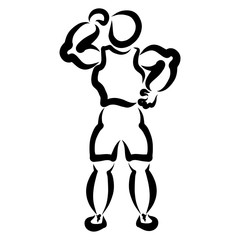 muscular man shows his strength, black silhouette