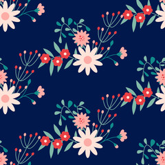 Obraz premium Seamless floral pattern. Vector flat illustration