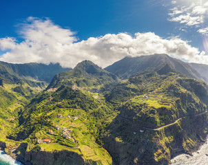 Fototapeta premium Beautiful mountain landscape of Madeira island, Portugal, on a summer day. Aerial panorama view.