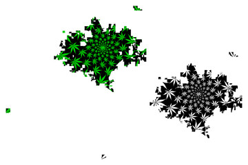 Fototapeta premium Wichita city (United States of America, USA, U.S., US, United States cities, usa city)- map is designed cannabis leaf green, City of Wichita map made of marijuana (marihuana,THC) foliage,