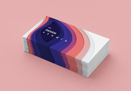 Business Card Template with Colorful Paper Cut Illustration