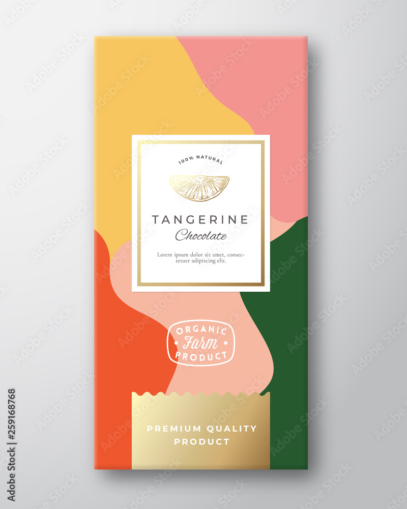Wall mural tangerine chocolate label. abstract vector packaging design layout with soft realistic shadows. mode