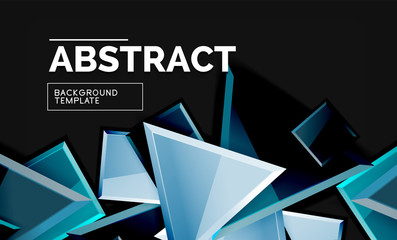 Glossy mosaic style geometric shapes - squares and triangles on black