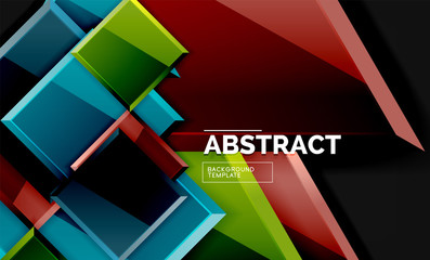 Glossy mosaic style geometric shapes - squares and triangles on black