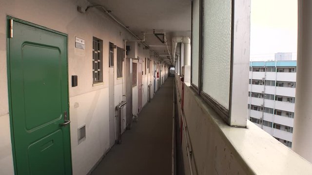 OJI,  TOKYO,  JAPAN - CIRCA APRIL 2019 : Scenery of RESIDENTIAL APARTMENT area in SUNSET at Oji city.  This area is famous for HUGE APARTMENT BUILDINGS in Tokyo.