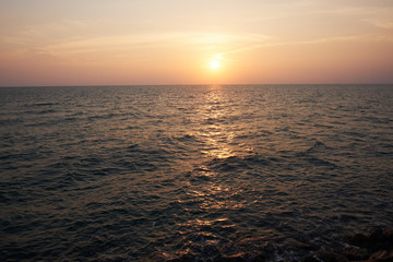 View of the sunset city from the pier in Pattaya