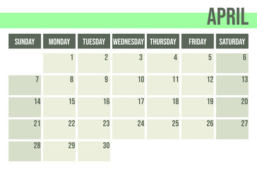 Calendar planner 2019. Monthly planner. April.