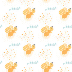Cute hand drawn seamless pattern with Glowworm Firefly character in magic scandinavian style with floral elements for kids. - 259170324