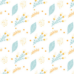 Cute hand drawn seamless pattern with cartoon floral magical elements for kids. - 259170364