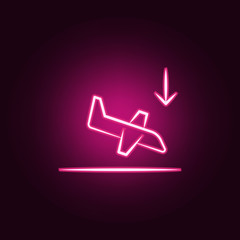 aircraft landing neon icon. Elements of travel set. Simple icon for websites, web design, mobile app, info graphics
