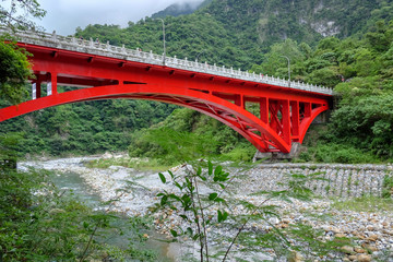 Landscape View in Taroko red bridge, Taroko national park, Hualien, Taiwan.