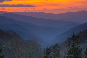 Fototapeta na wymiar Stacked Mountains Sunrise