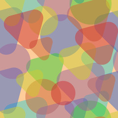 Overlapping triangles with rounded corners and circles on a beige background. Seamless texture.