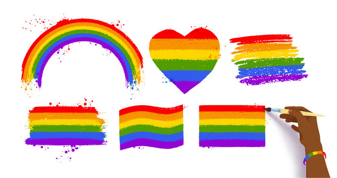 Hand drawing rainbow LGBT flag color symbols