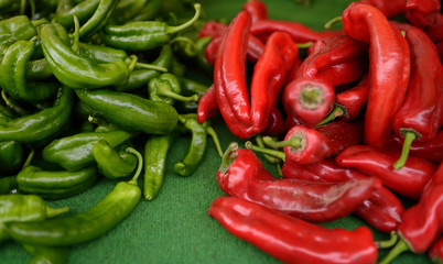 Fresh healthy bio red and green pepper on farmer agricultural market