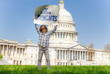 Protester holding sign saying I have rights