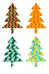 Christmas tree spruce low poly style contour vector set green, yellow, blue colors