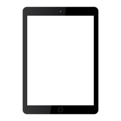 Black tablet, notepad  or PAD with grey screen. Pad or tablet  with blank screen. Tablet or pad with blank white screen, front view.