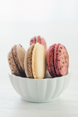 Macarons on a white background